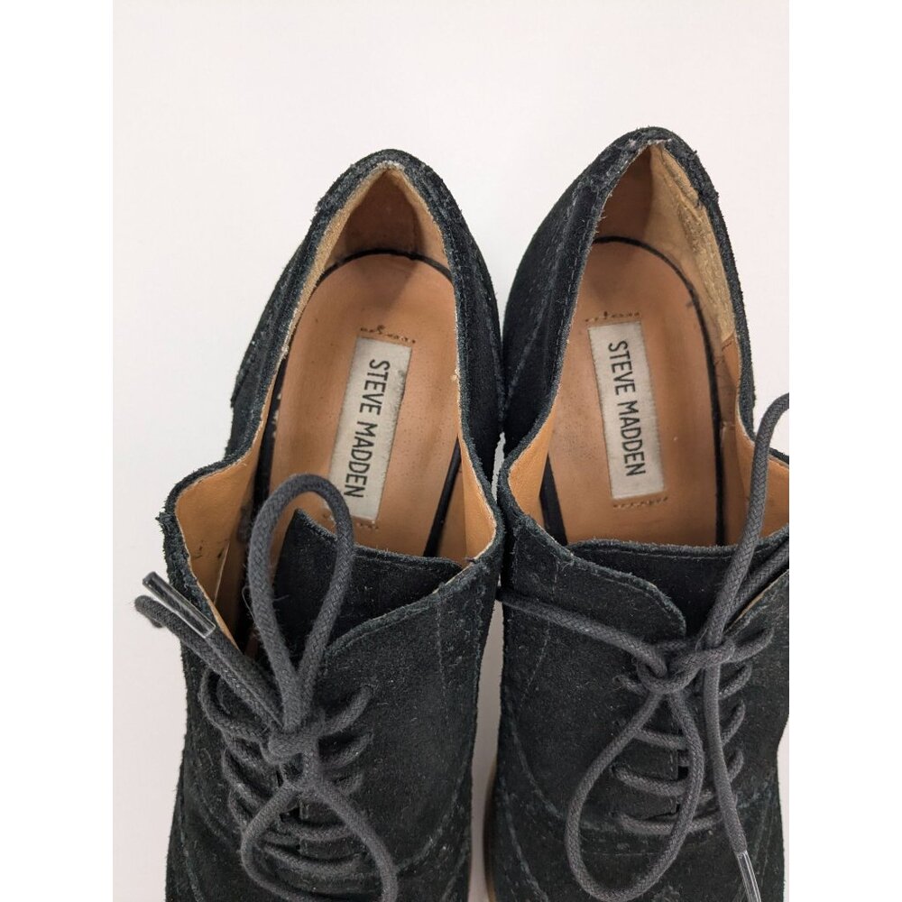 Steve Madden Suede Wingtip Oxford Booties Block Heel Lace up Academia Size 9.5 - Picture 9 of 15
